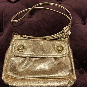 Coach Poppy STAR Leather “Groovy” Gold Crossbody Handbag